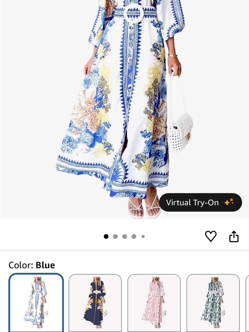 White Maxi Dress with Blue & Gold Baroque Print